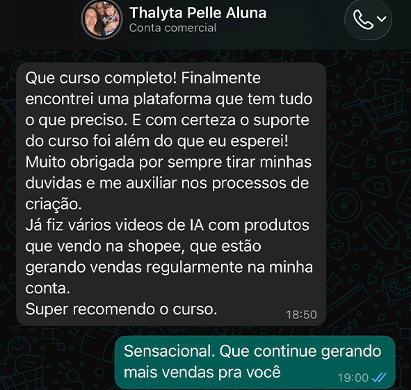 Depoimento WhatsApp aluna