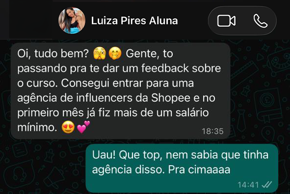 Depoimento WhatsApp aluna