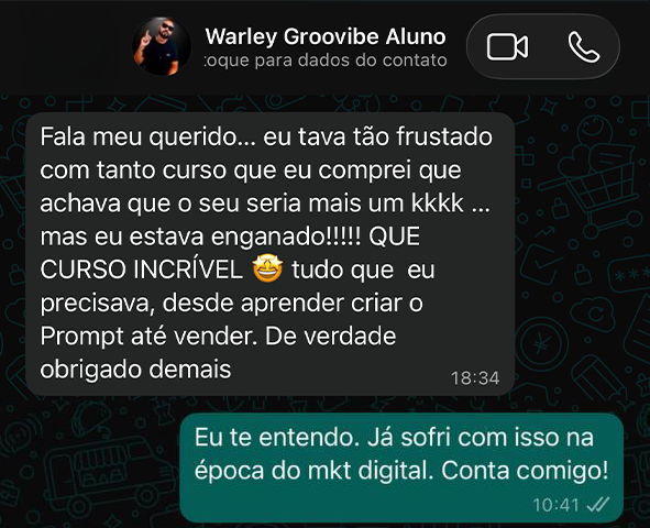 Depoimento WhatsApp aluno