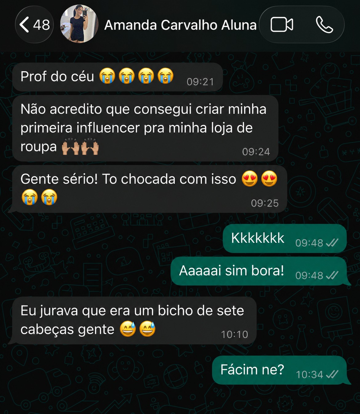 Depoimento WhatsApp aluna